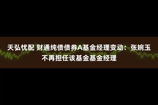 天弘忧配 财通纯债债券A基金经理变动：张婉玉不再担任该基金基金经理